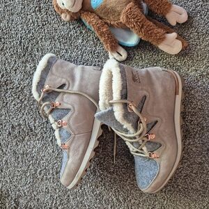 Sorel Beige and Blue Fur-Lined Boots